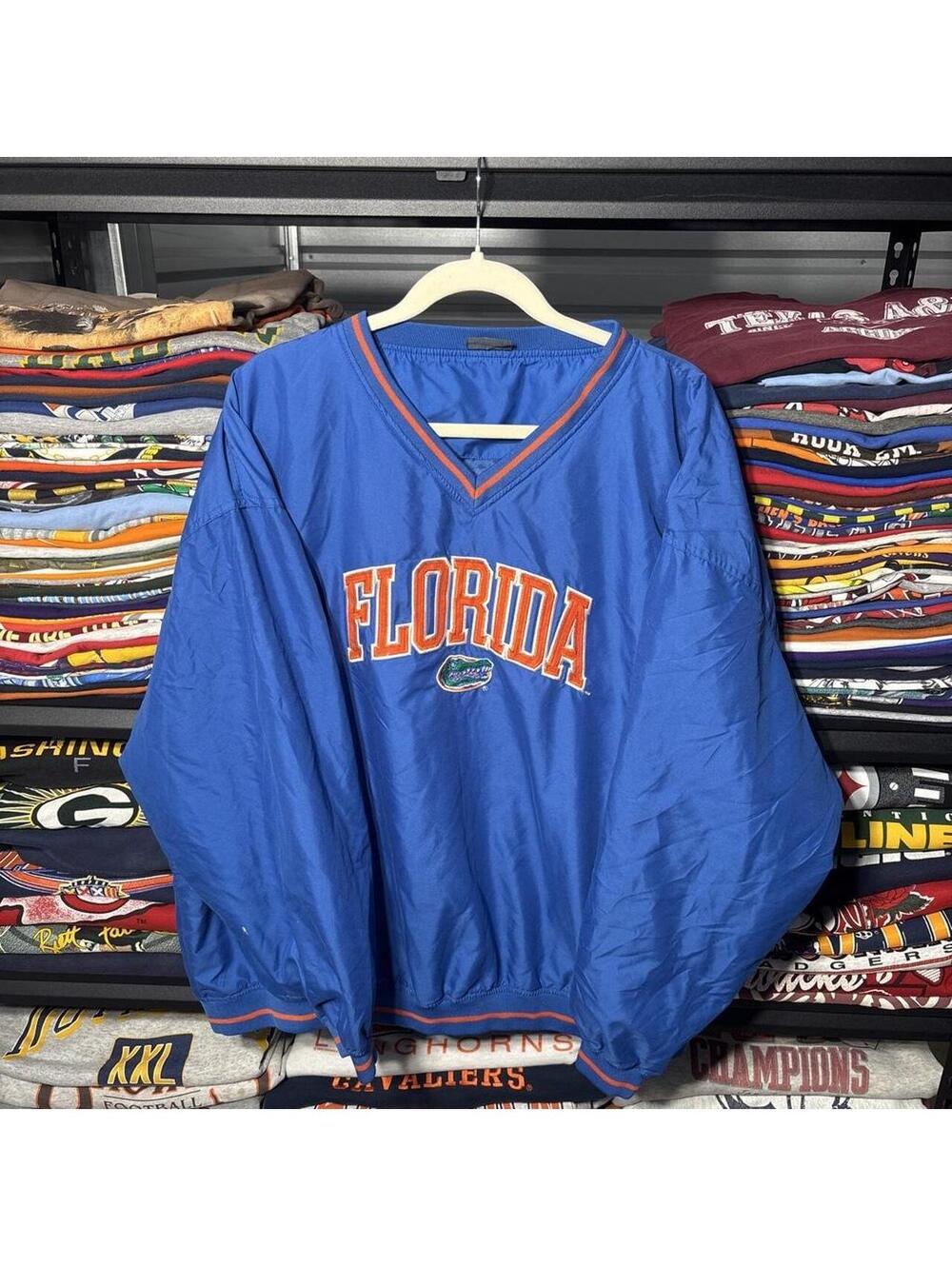 Vintage Y2K Florida Gators Pullover Windbreaker Jacket Embroidered Blue XXL